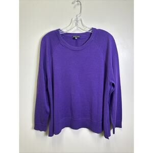 Eileen Fisher Merino Wool Boxy Crew Neck Sweater M Purple Preppy Minimalist
